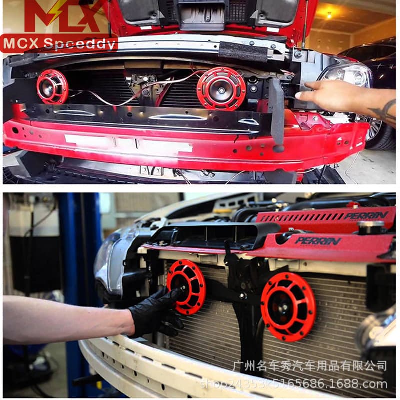 Cross-border Manufacturer 12V Car Motorcycle Horn Vehicle Modification Whistle High-Pitched Red Basin-Type Electric Horn Snail