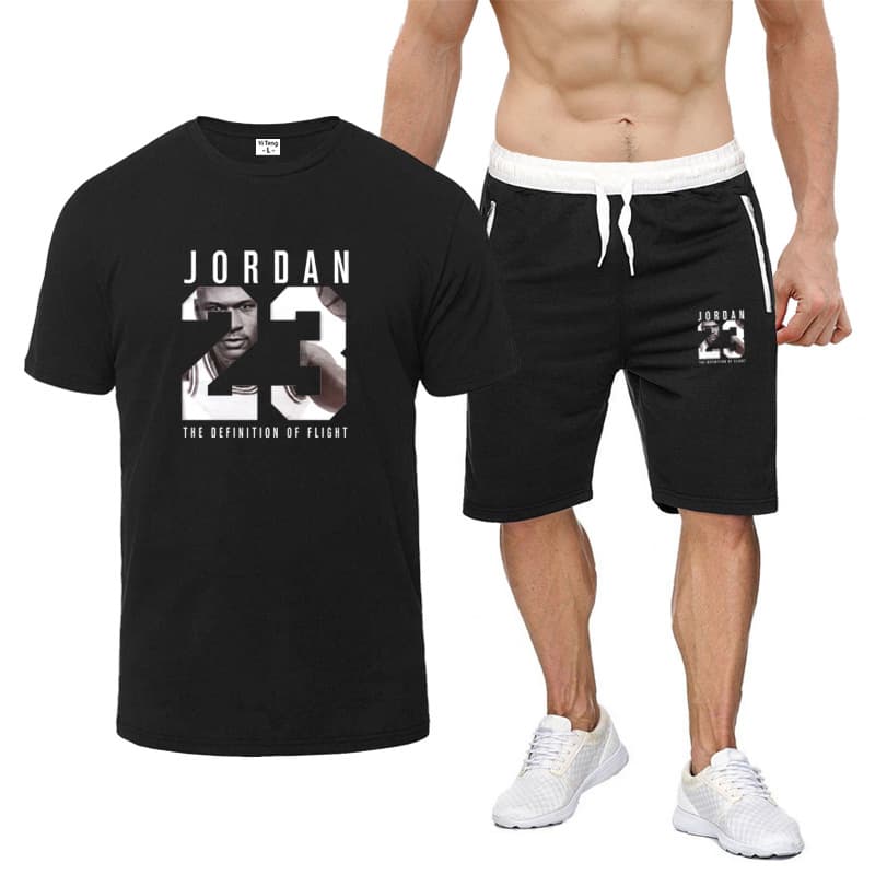 Summer No. 23 Graphic Print Round Neck Cotton Short Sleeve T-Shirt and Shorts Set for Men and Women Outdoor Casual Sportswear
