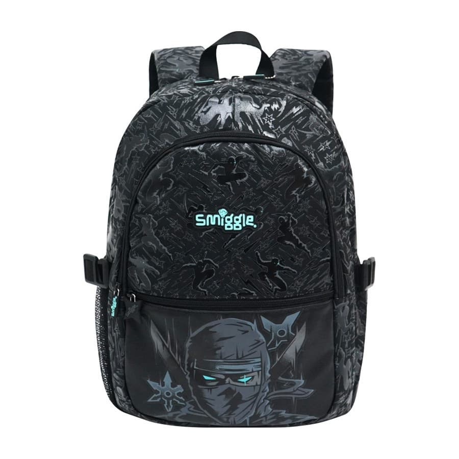 Australian Smiggle Backpack for Primary School Students, Black Warrior Children's Large Capacity Backpack, Lightweight Casual Backpack