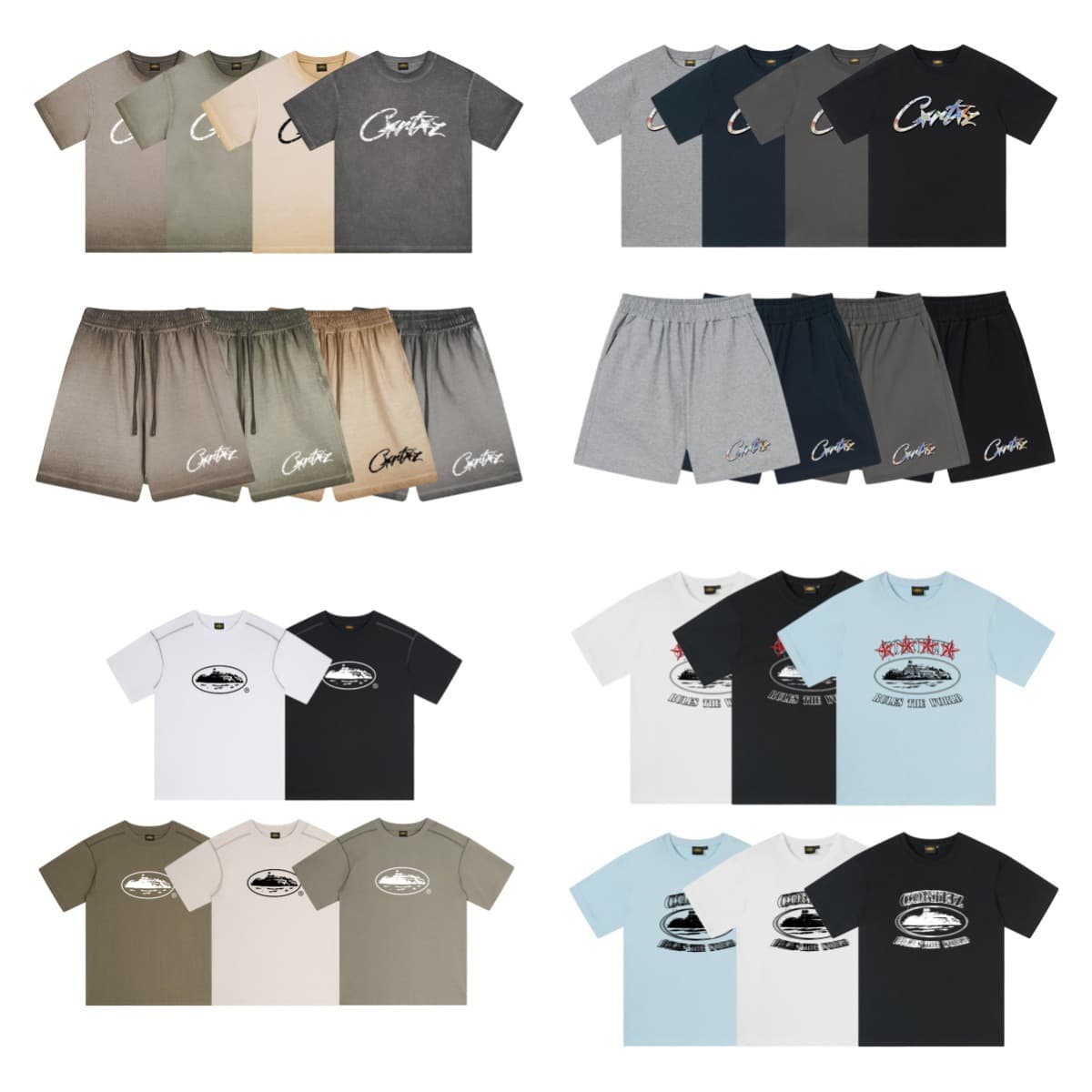 American trendy brand Alcatraz washed old letter printed CORTEIZ short-sleeved T-shirt summer casual shorts suit