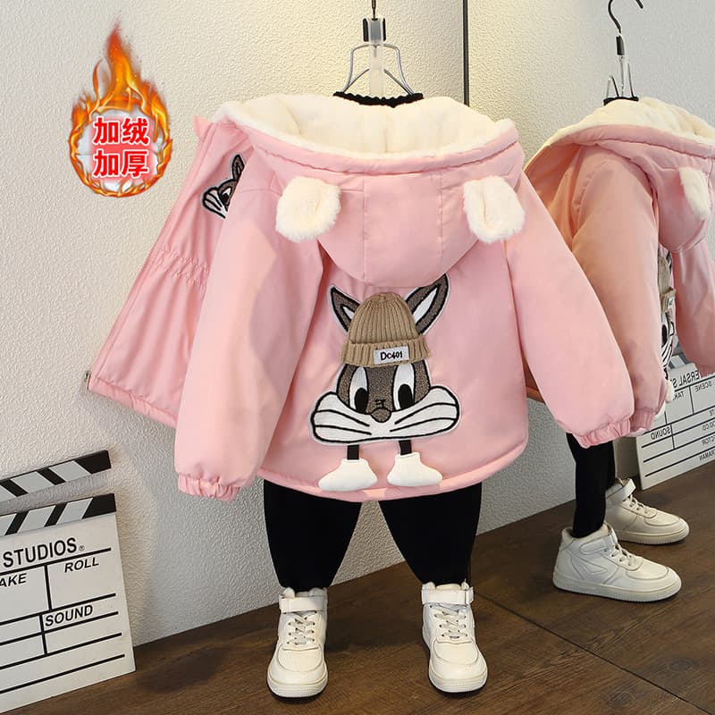 Girls' Fleece Lined Thick Warm Coat with Hood Autumn Winter Children's Fashionable Clothing Baby Winter Outfit Top for Kids