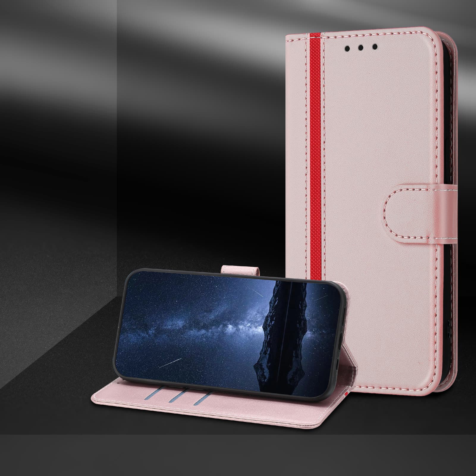Leather Case for iPhone 15 17Pro New Dual-Color Stitched Card Holder Wallet Case 16plus