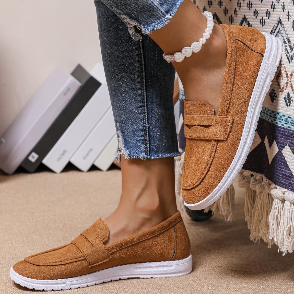 Soft-Soled Loafers Plus Size Women's Shoes, Flat Casual Bean Shoes Slip-On Lazy Shoes, Comfortable Soft-Soled Versatile Flats