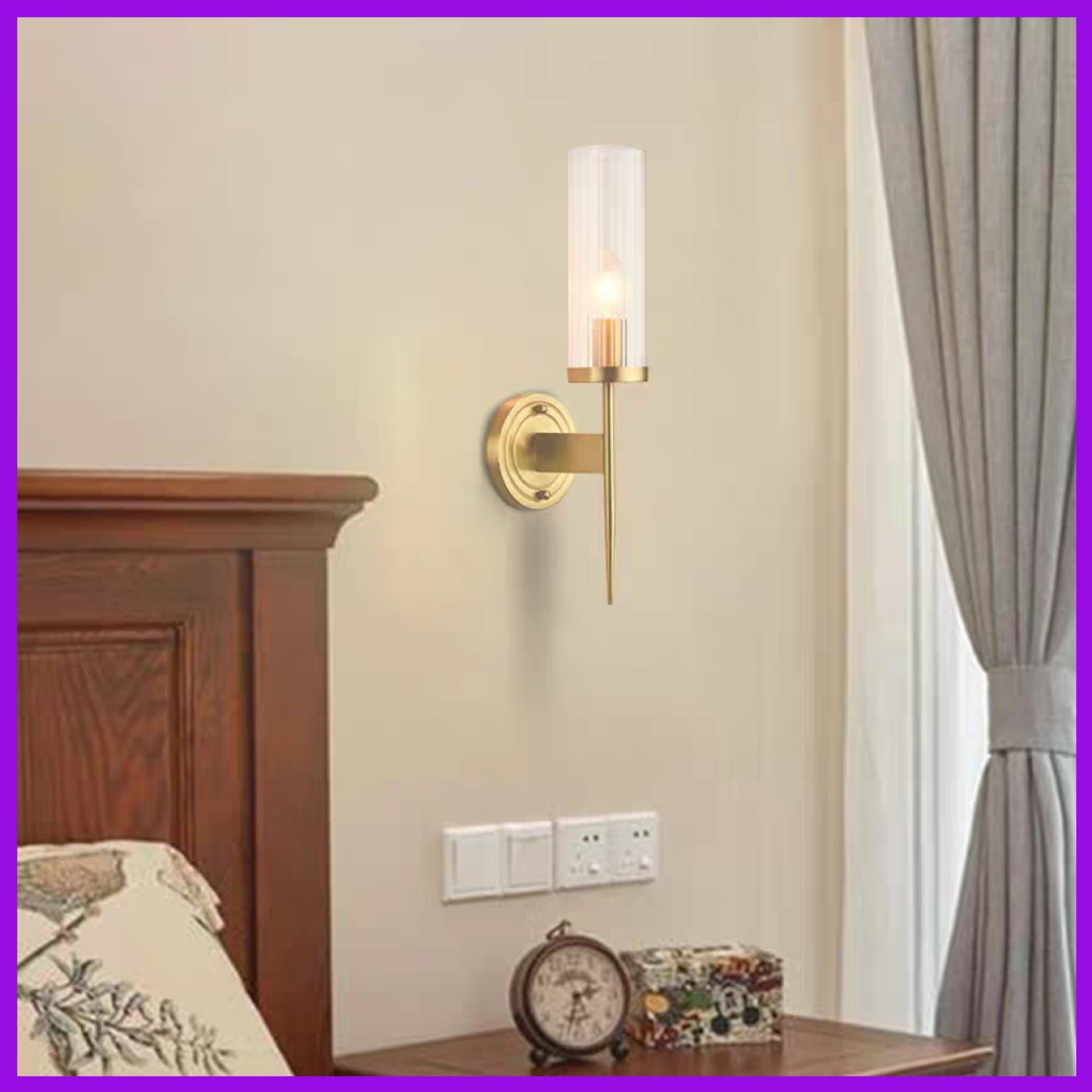Full Copper Bedside Wall Lamp for Bedroom, Light Luxury American Style Living Room TV Background Wall Light, Modern Minimalist Creative Staircase Lighting