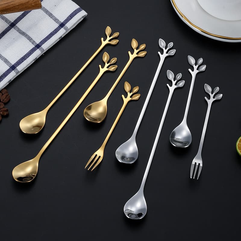 Stainless Steel Leaf Spoon, Internet-Famous Dessert Stirring Coffee Spoon, European Style Colorful Tableware, Cute Home Use