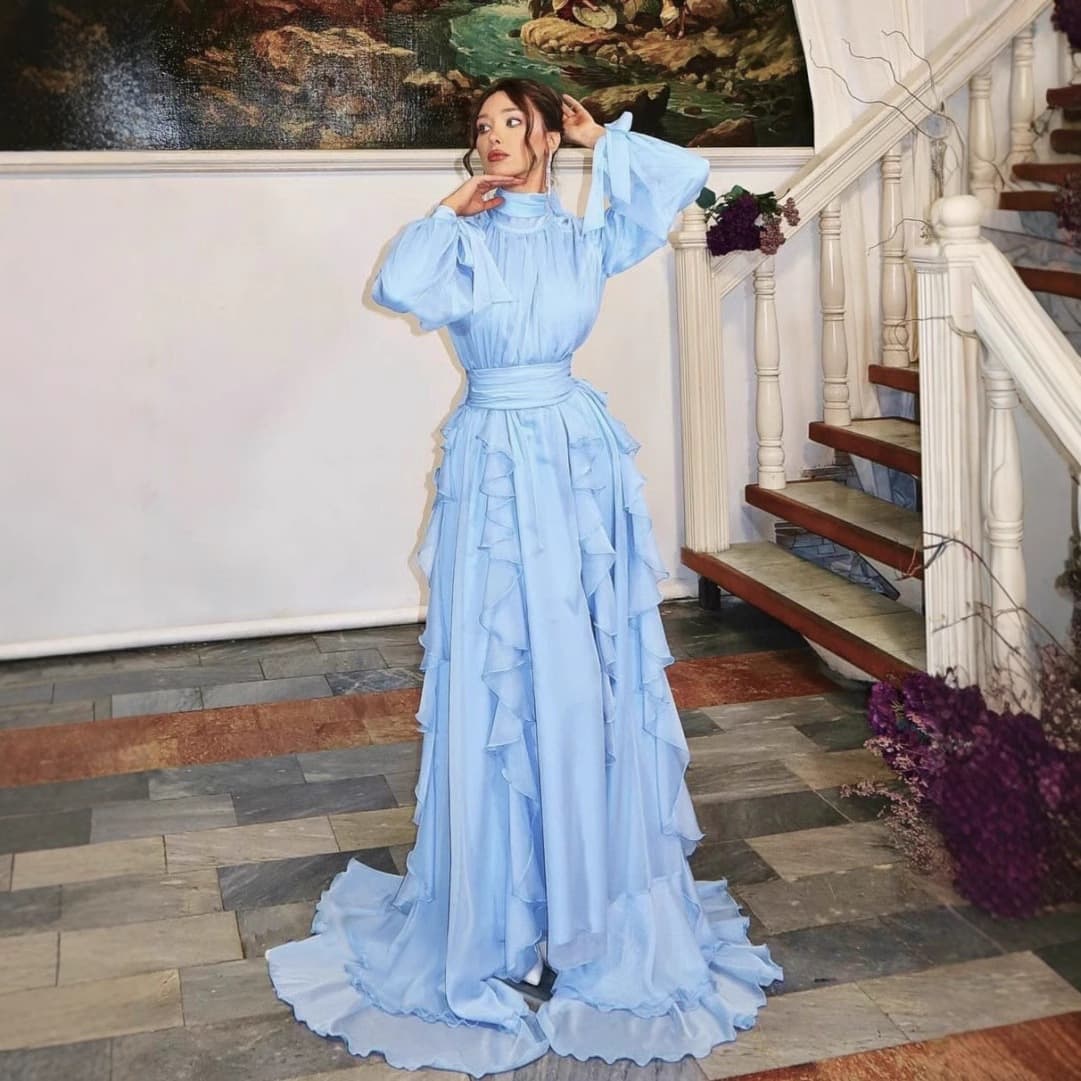 Spring and summer new cross-border women's independent ebay chiffon pleated wave dress dress