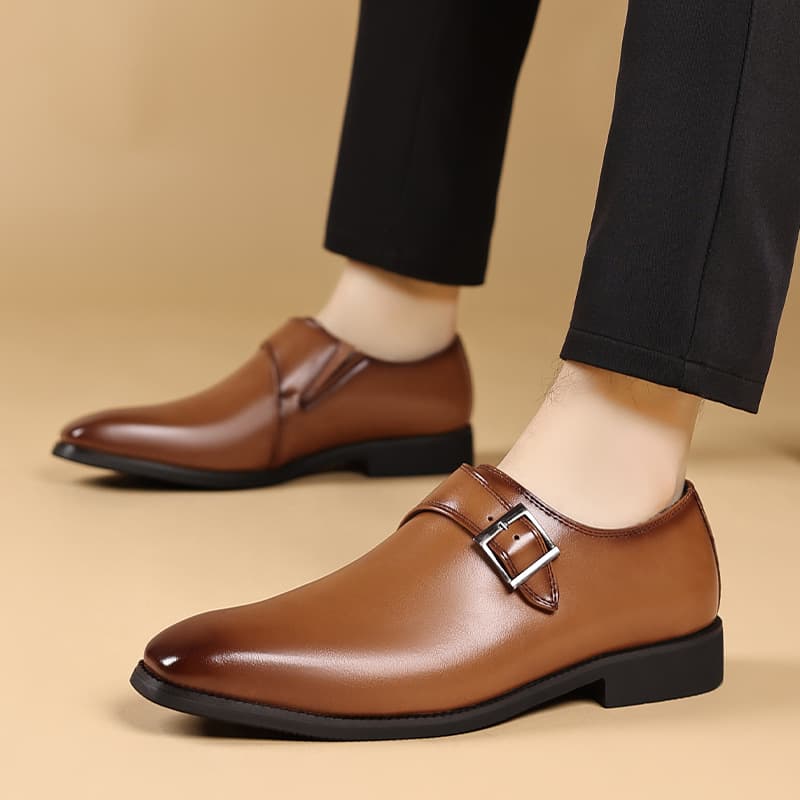 D218 Leather Shoes Men's Business Oxford Square Toe Buckle Slip-on Large Size Formal Casual Shoes Burnished Color