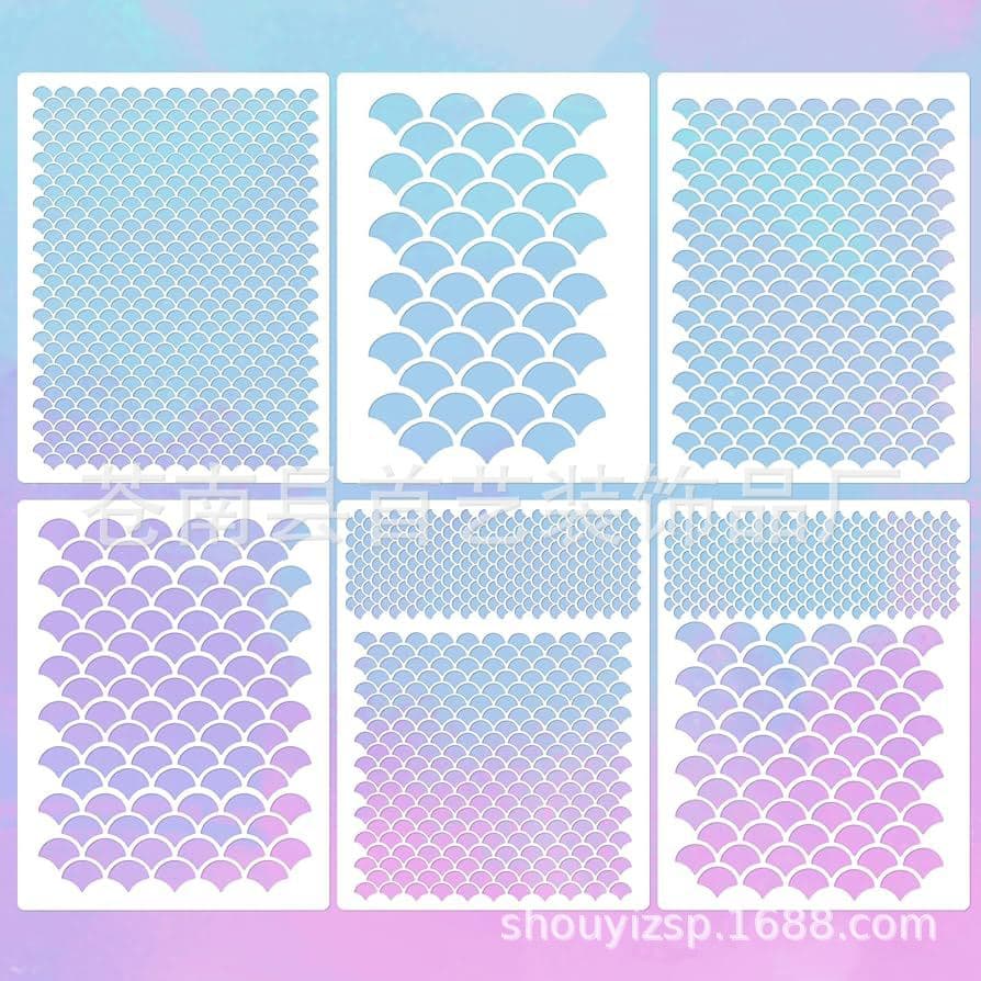 5 Pieces Mermaid Scale Stencils Makeup Fish Scale Masking Spray Decoration Templates Journal Drawing Hollow Templates