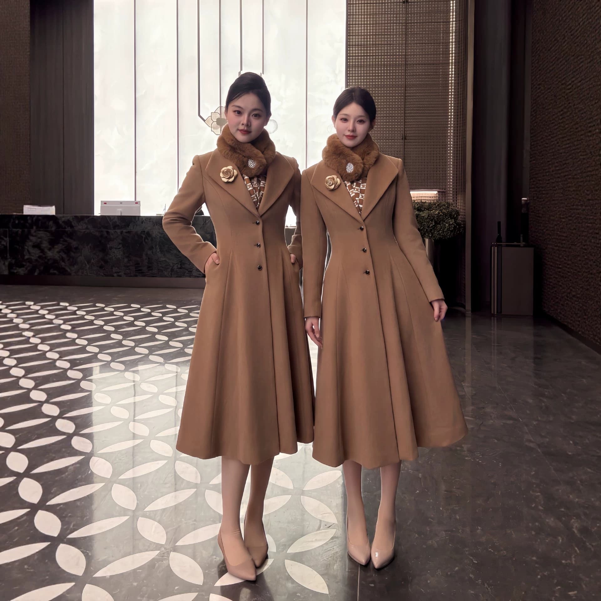 Autumn/Winter Work Uniform Sales Office Professional Coat Air Stewardess Goddess Style Designer Niche Woolen Fashion Thickened Overcoat