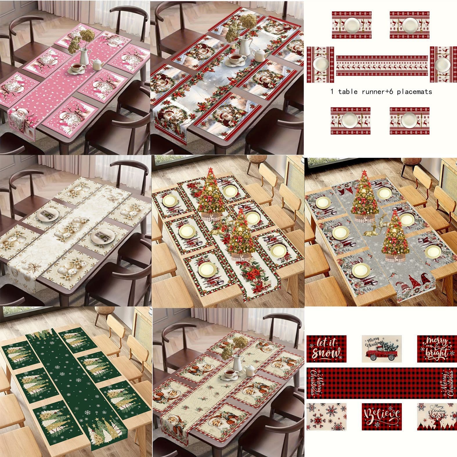 Cross-border New Table Runner and Placemat Set, Christmas Holiday Table Decoration Table Runner Set 2026 Best Seller