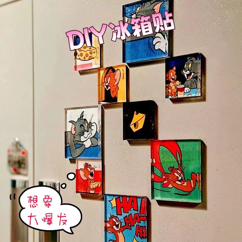 DIY refrigerator magnets, square transparent acrylic tiles, trendy small squares, high-value handmade crafts.
