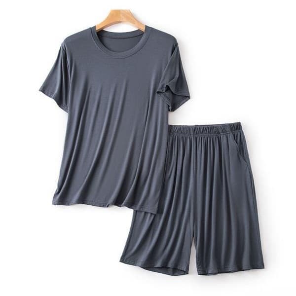 Modal Men's Round Neck Pajama Set Summer Casual Wear Solid Color Plus Size Loose Short Sleeve and Shorts Two-Piece Set