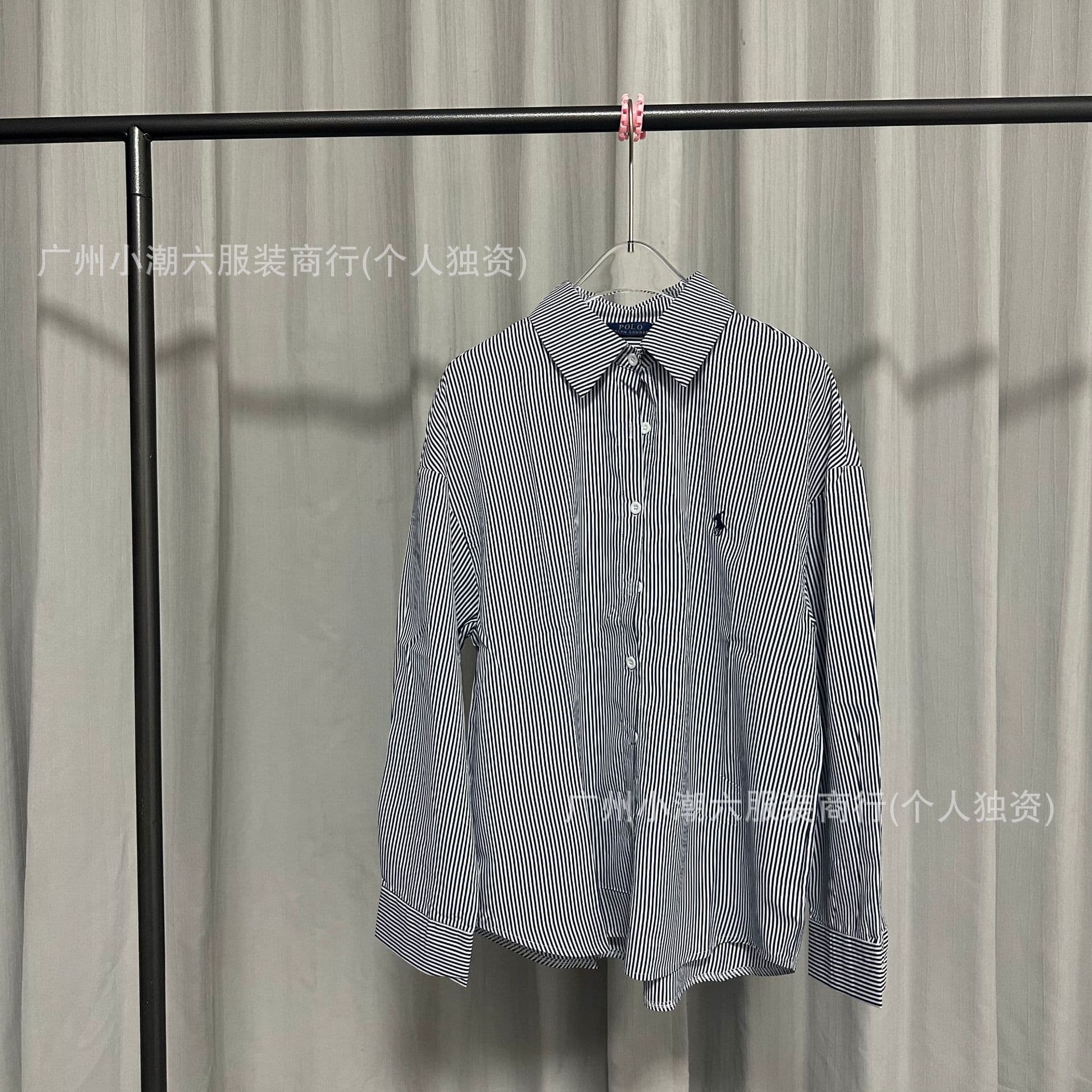 RL Tiffany Green Pony Striped Shirt with Ralph Lauren Embroidery Turn-Down Collar Jacket Unisex Commuter New Arrival