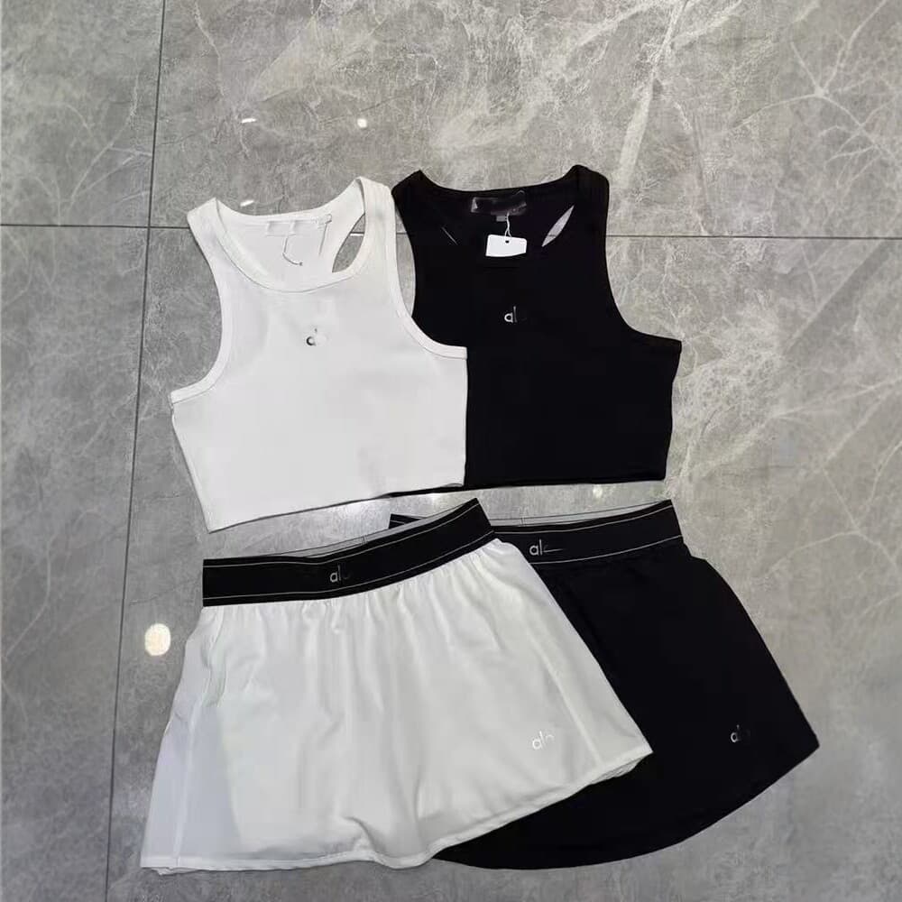 Women's Summer Tank Top and Mesh Skirt Set, Slimming Quick-Dry Tank Top Two-Piece Set for Fitness