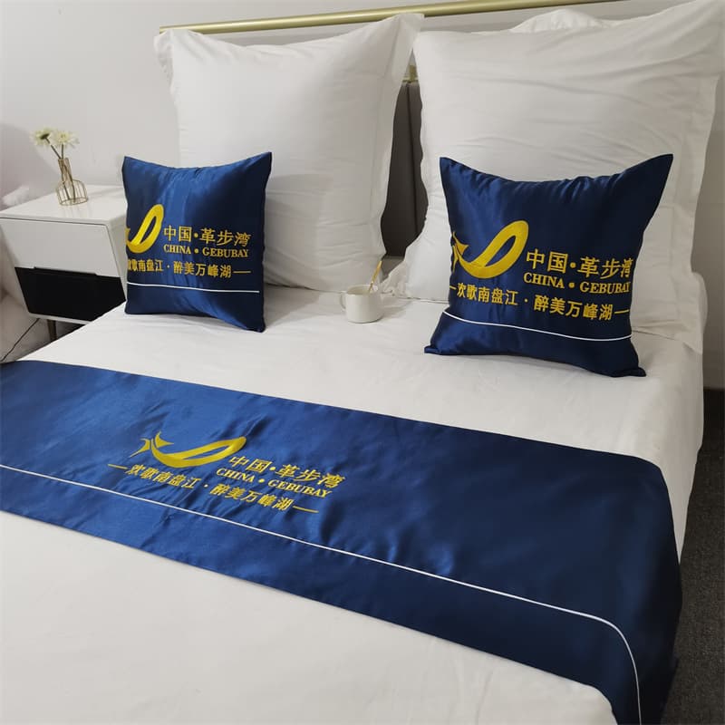 Embroidered logo B&B bed scarf inn bed runner embroidered letters glossy satin material plus new Chinese style hotel bed runner