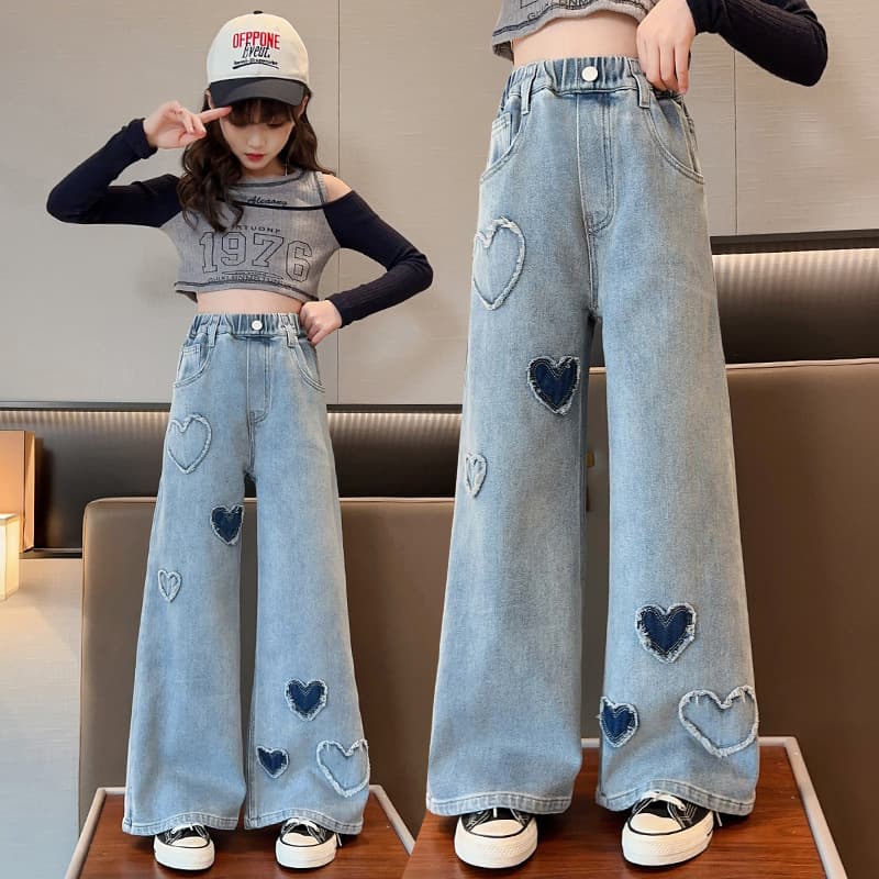 Girls' Jeans Spring and Autumn Style Big Kids Wide-Leg Pants Trendy Cool Spring Internet Celebrity Street Style Children's Pants Casual Versatile