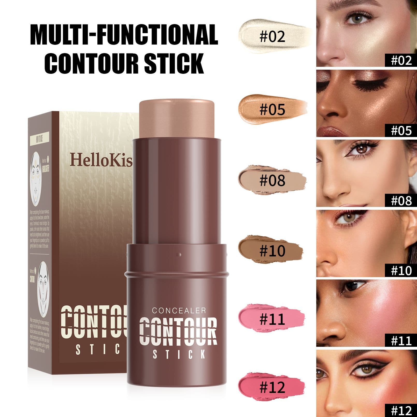 Hellokiss Cross-Border Natural Concealer Blush Highlight Stick Three-dimensional Face Modification Contour Multi-Function Contour Stick