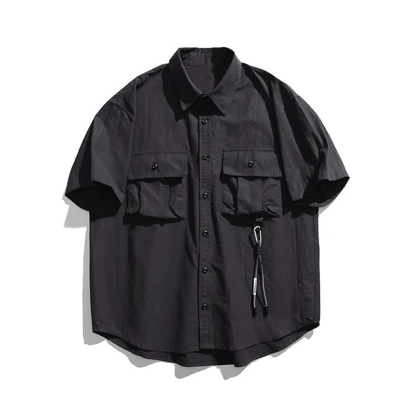 Retro Japanese Style Men's Short Sleeve Shirt Summer 2024 Casual Outdoor Versatile Youth Fashion Polyester Blend Washable