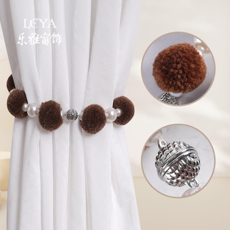 New Furry Ball Pearl Bayberry Curtain Magnetic Buckle Teddy Velvet Window Sheer Tie Rope Curtain Accessories