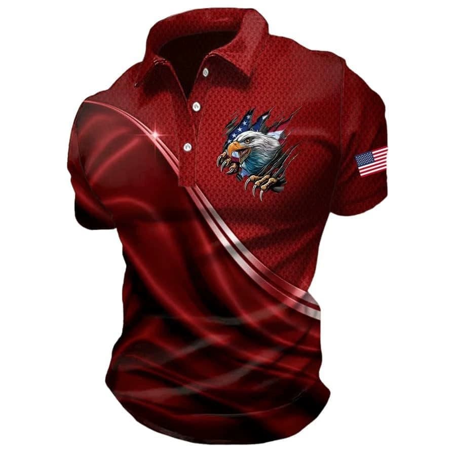 2026 Cross-border Amazon Independent Station Europe and America New Short Sleeve Eagle USA Flag Print Polo Shirt for Men