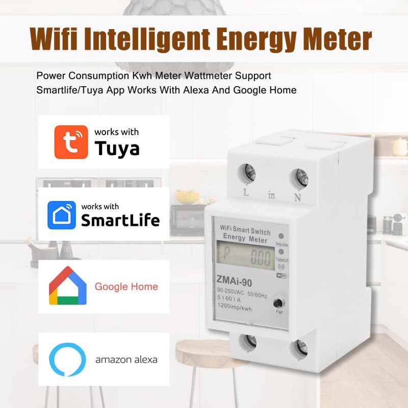 Tuya Smart Energy Meter 110-250V WiFi Remote Power Meter Single-Phase Rail-Type Energy Meter Power Consumption