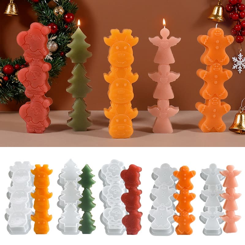 Christmas 3D Gingerbread Man Elk Angel Candle Mold DIY Christmas Scented Candle Resin Silicone Mold