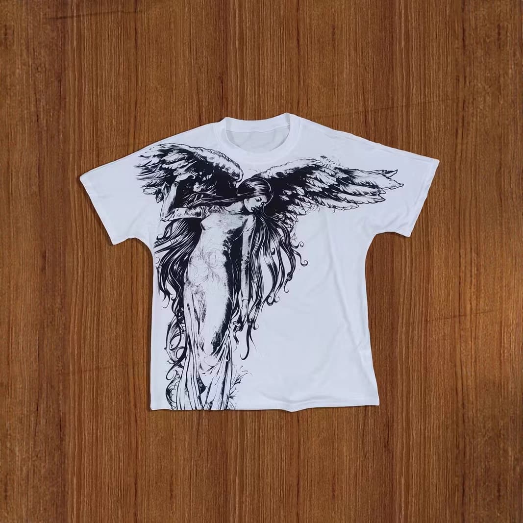 Cross-border Streetwear Dark Style Graffiti Portrait Short Sleeve T-Shirt Digital Print Loose Couple Top In Stock