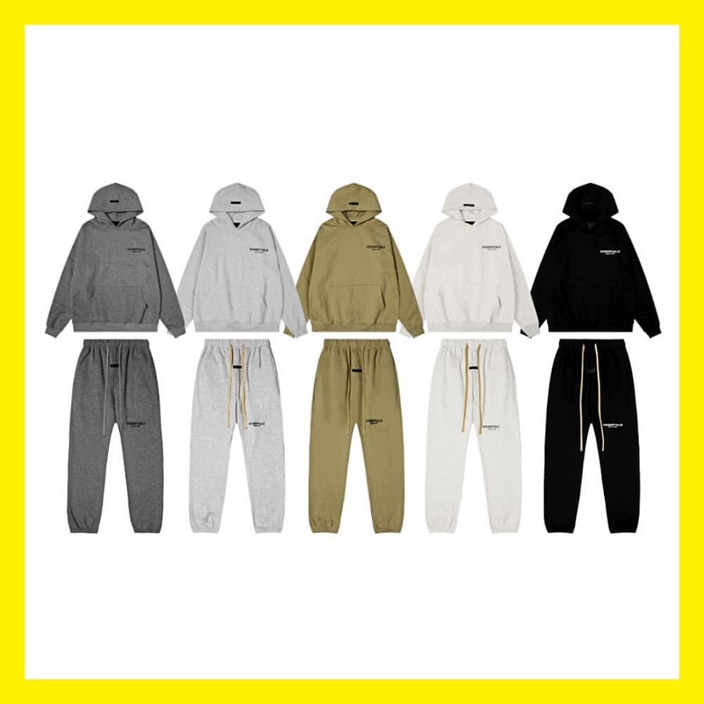 FOG Season 8 ESSENTIALS Streetwear Flocked Silicone Print Unisex Loose Hoodie Sweatshirt and Pants Set