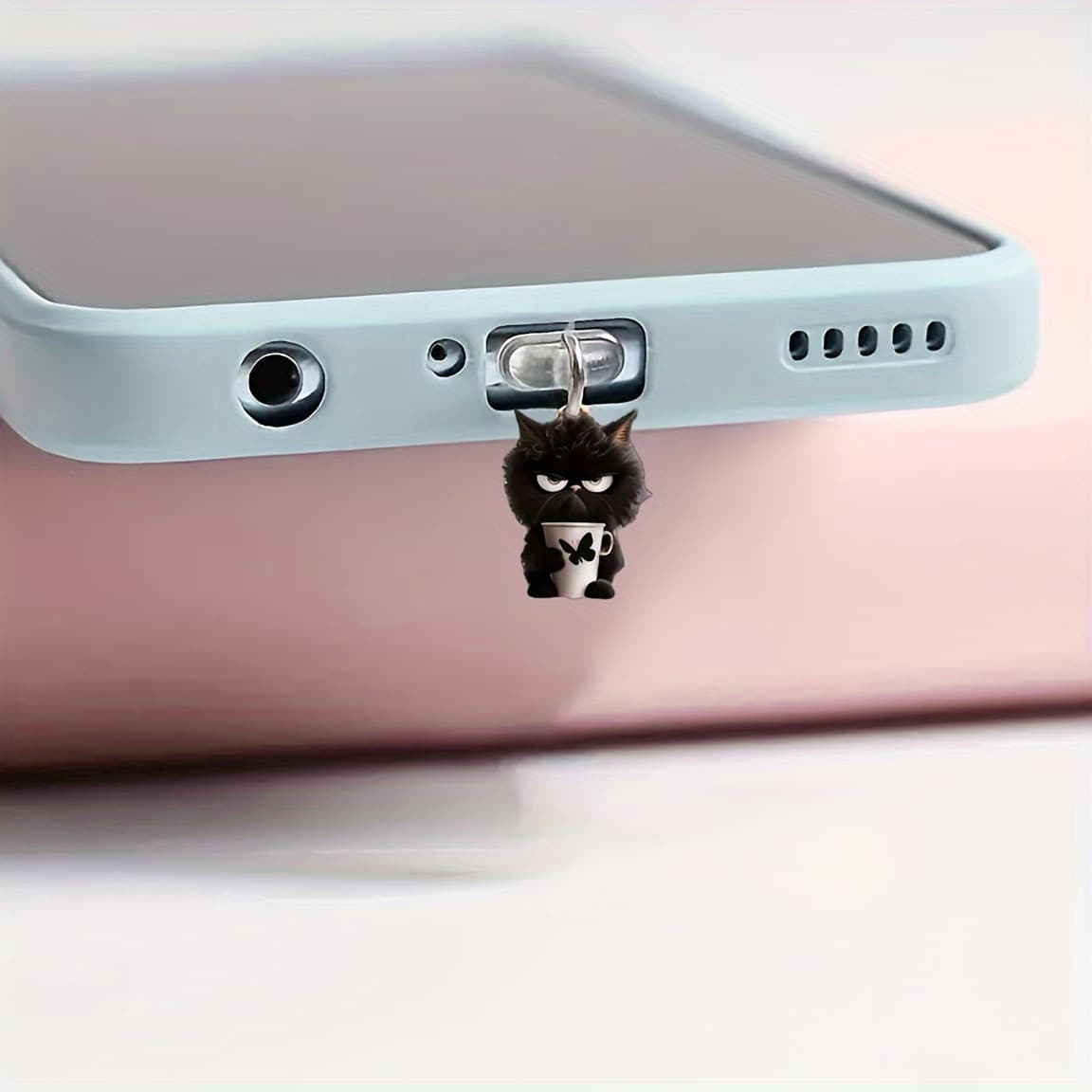 Phone Dust Plug 1 A black cat butterfly teacup design phone dust plug made of acrylic (PMMA)