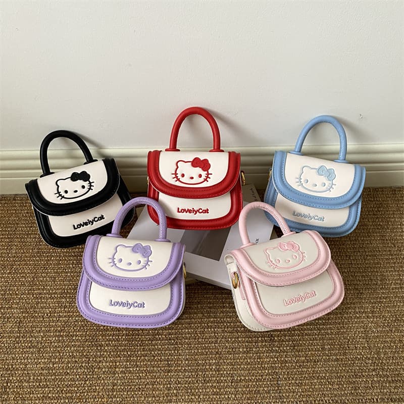 2026 New Macaron Color Cat Children’s Mini Coin Purse Girls Shoulder Crossbody Bag Cute Cartoon Hand