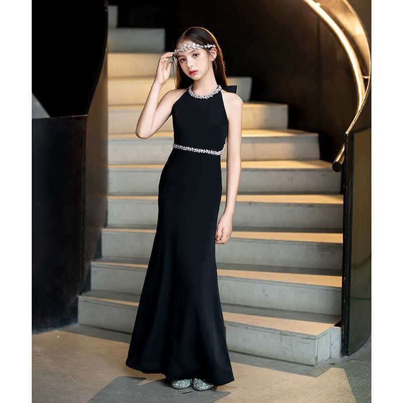 Children's Black Catwalk Dress Girl High-End Fishtail Skirt Violin Performance Outfit Host Piano Concert Dress