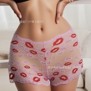 Cross-border Trade Sexy Red Lip Print Lace Mid-Waist Panties Women New Fashion Plus Size Lingerie Bodycon