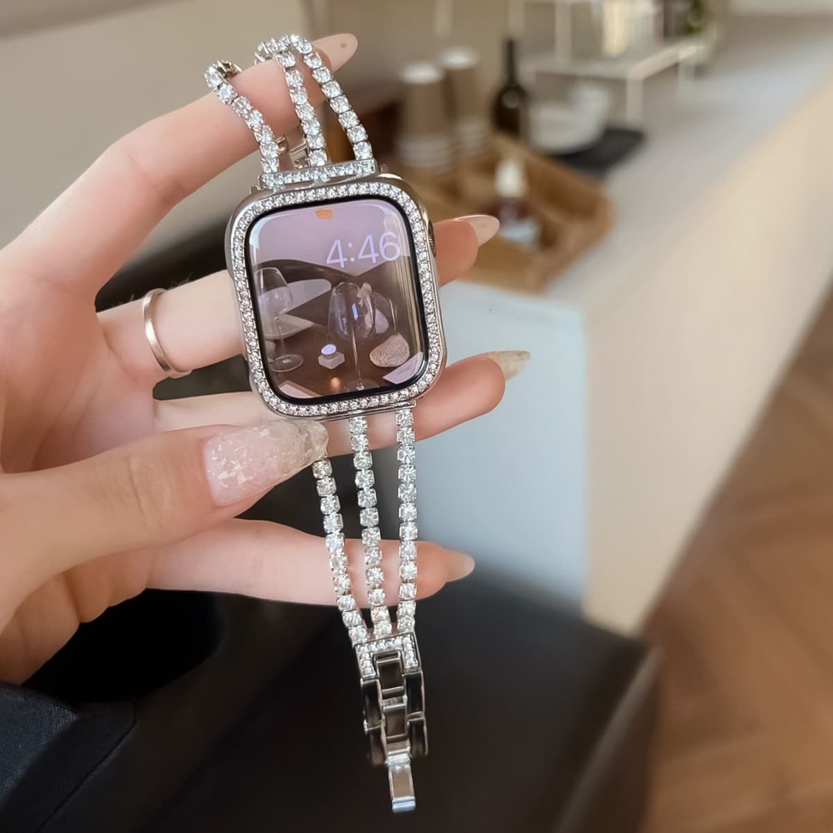Cross-border Compatible Apple S10 Watch Band iWatch Three-Link Zirconium Diamond-Studded Metal Watch Band Apple Watch 9
