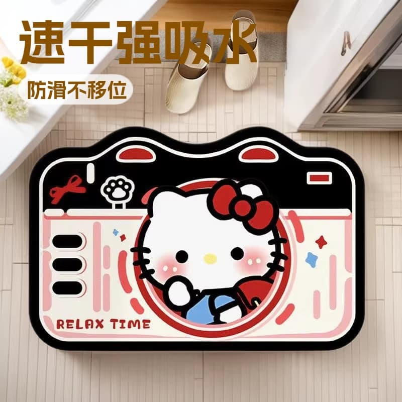 Hello Kitty Camera Cartoon Diatom Mud Water-Absorbing Bathroom Quick-Dry Mat Non-Slip Door Mat Toilet Mat