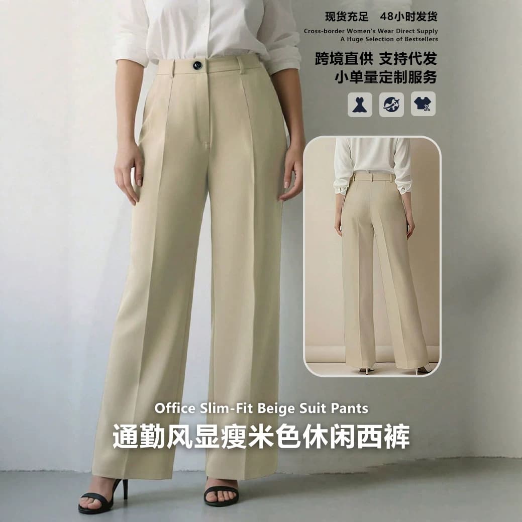Cross-border new style European and American style large size high-waisted wide-leg suit pants for women's commuting versatile straight-leg women's trousers wholesale