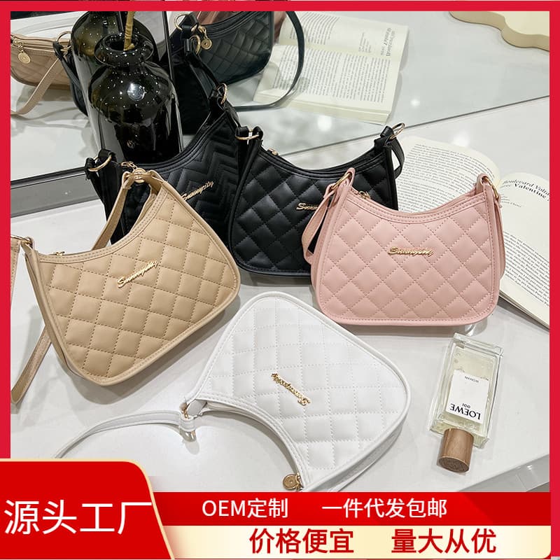 Cross-border women's bag wholesale 2022 ladies handbags plaid plain shoulder bag temperament versatile armpit bag