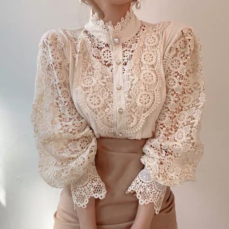 (Full color and size range) AliExpress independent site French loose unique button heavy work lace hollow-out flower patchwork.