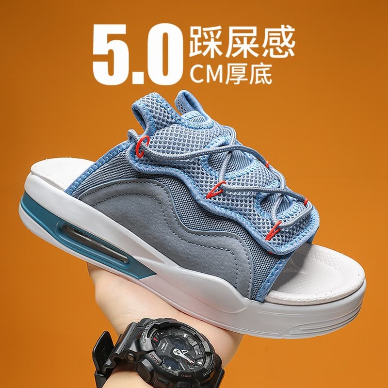 New Summer Extra Large Air Cushion Men's Slippers, Wear-resistant Thick Sole Outdoor Sports Casual Sandals, Trendy Flip Flops