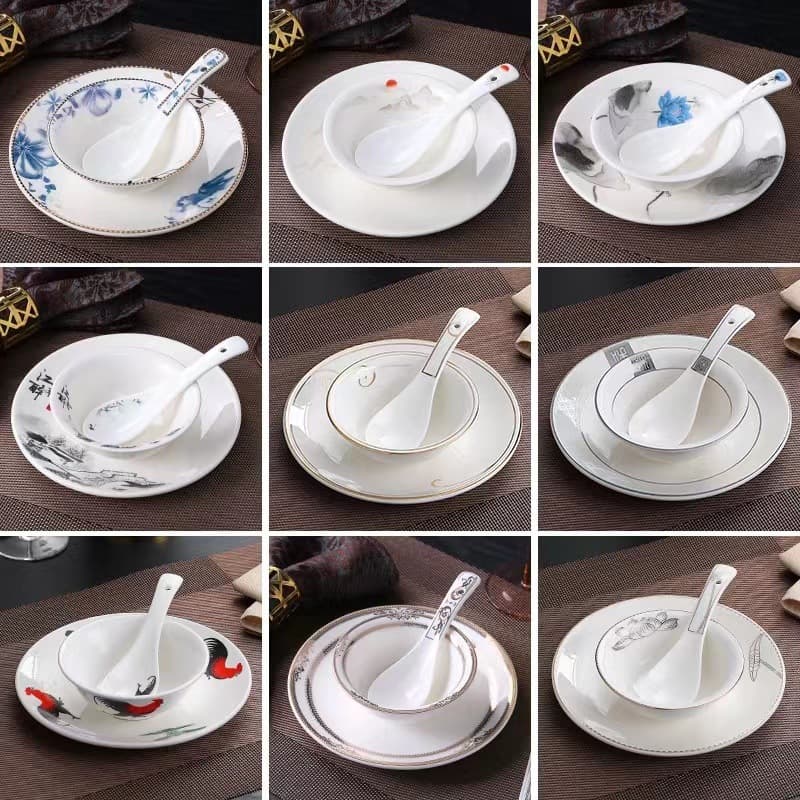 Gold Rimmed Ceramic Dining Set Four Pieces Hotel Restaurant Table Setting Bone Dish Plate Bowl Cup Home Use Kitchen Dining Set