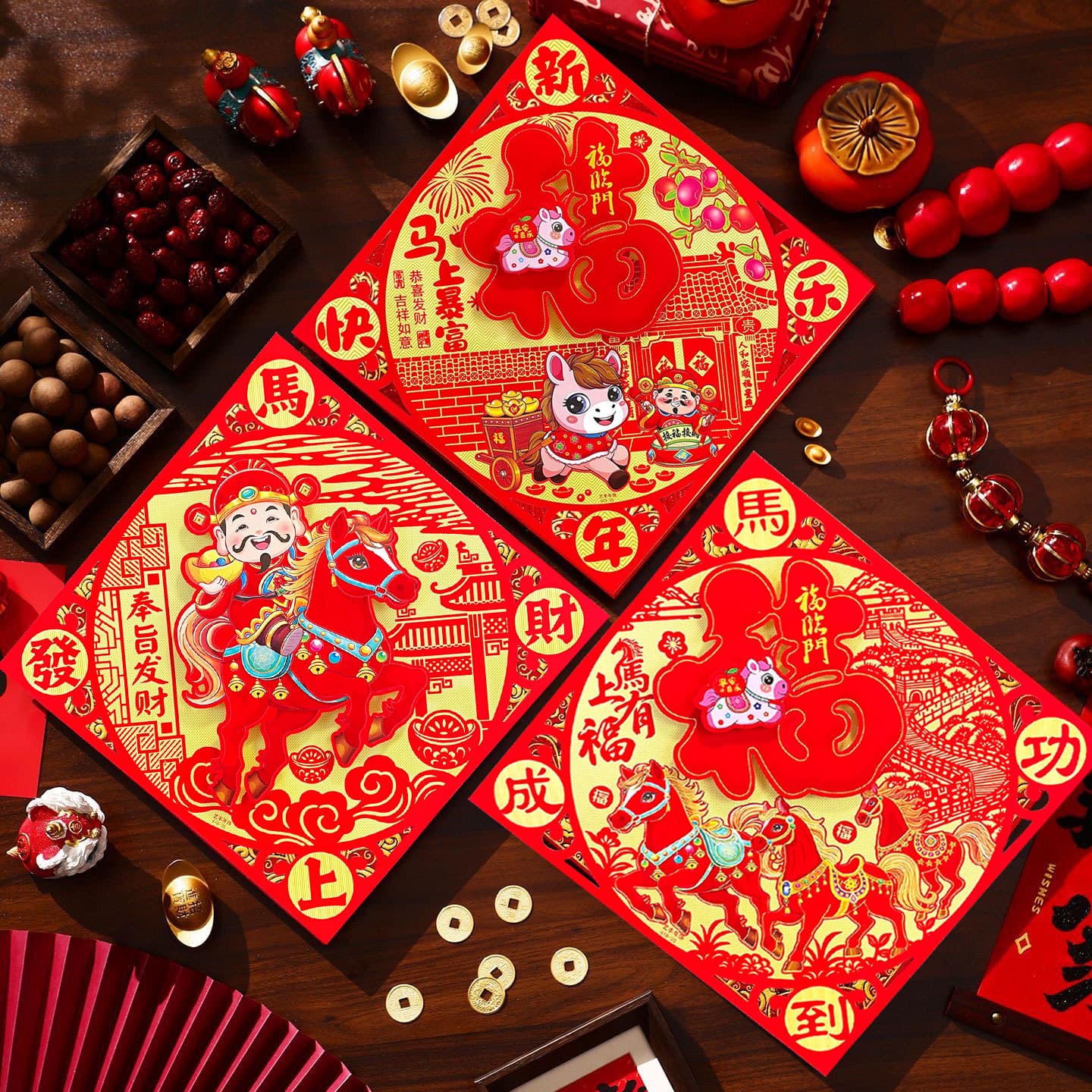 3D Velvet Dragon Year Fortune Door Sticker 2024 New Year Spring Festival Large Door Sticker Mall Decoration Supplies
