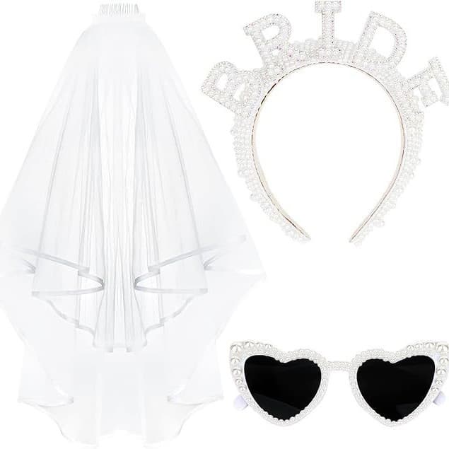 Cross-border bride party accessories metal pearl headband single bride double-layer veil
