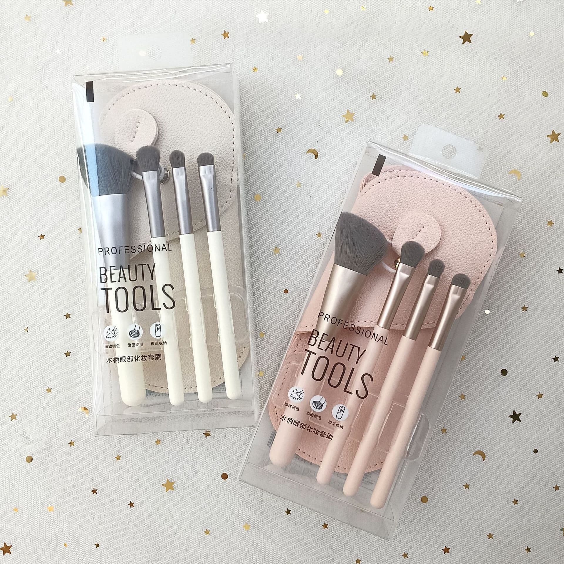 High Quality 4-Piece Wooden Handle Makeup Brush Set Eyeshadow Kit Soft Bristle Beauty Eyeshadow Tool with Brush Bag