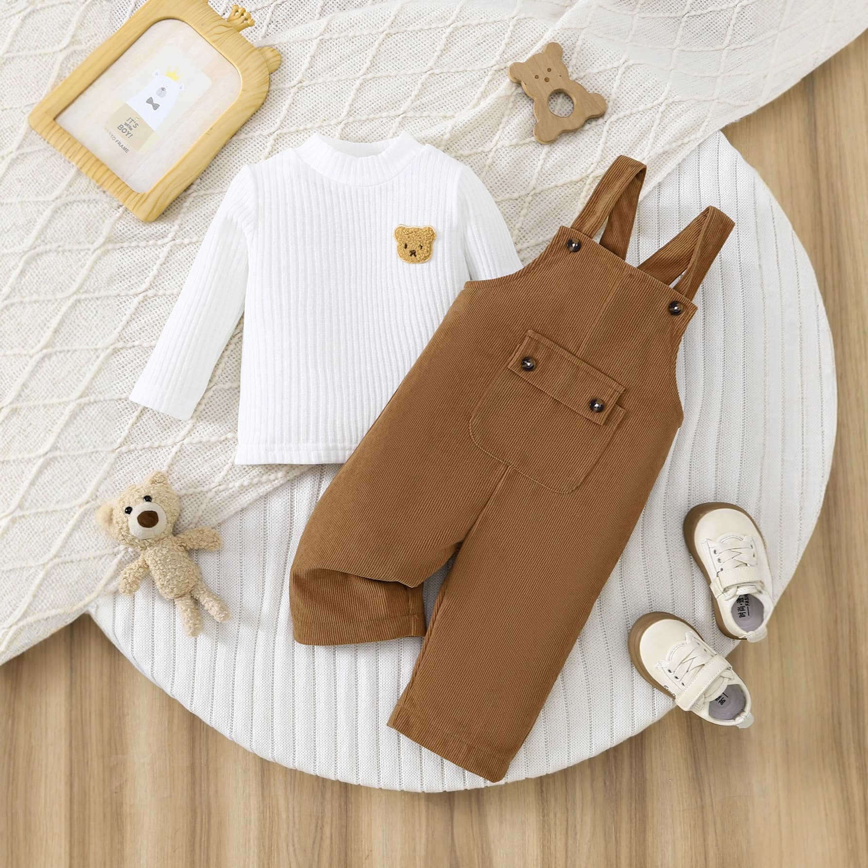 Boys and girls overalls spring and autumn children 0-4 years old denim trousers children's solid color corduroy bear overalls