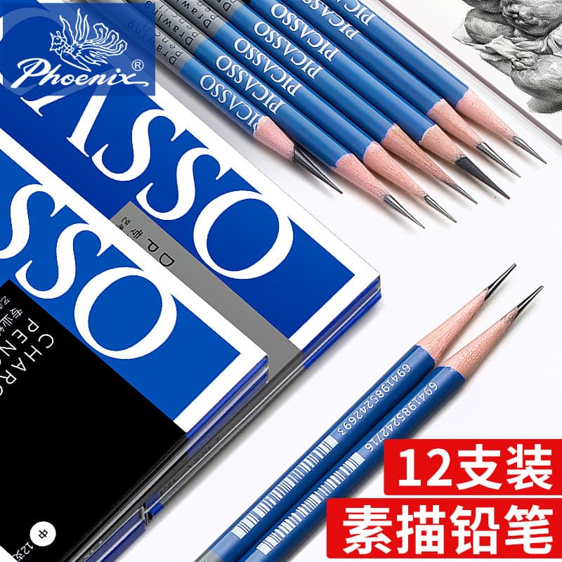 Picasso Drawing Pencil 2B14B Matte Extra Dark Sketch Pencil Set Student Soft Carbon Medium Hard Charcoal Pencil