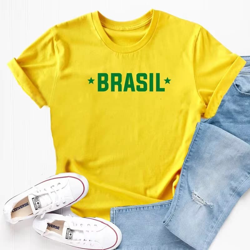 Brazil T-Shirt for Women and Men, Brazil Letter Print T-Shirt, Portuguese Cotton Short-Sleeve Top