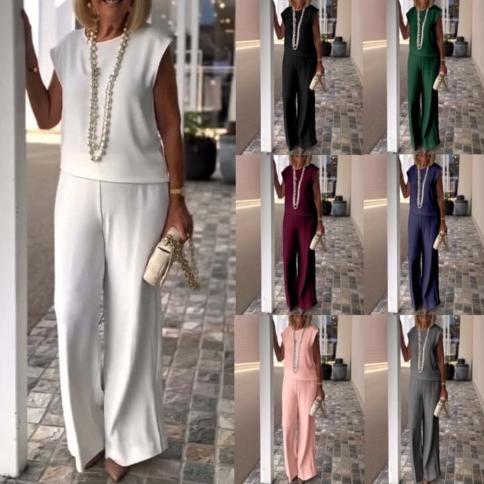 2025 Spring and Summer Cross-border Women's Clothing Elegant New Sleeveless Retro European and American Style Fashion Two-piece Suit for Women