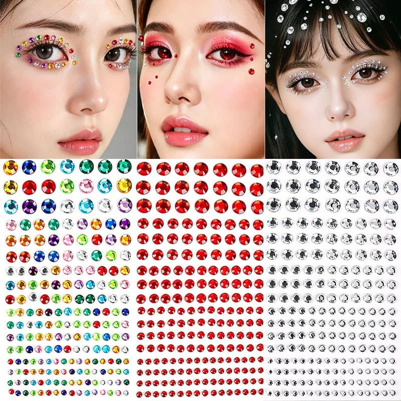 Internet celebrity face stickers diamond eye makeup broken diamond gemstone stickers self-adhesive flash diamond facial decorations creative makeup stickers rhinestones