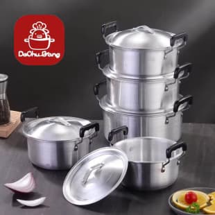 Factory Direct Double Handle Pot Set Cross-border Southeast Asia Sand-polished Aluminum 5-Piece Set Aluminium Cooking Pot