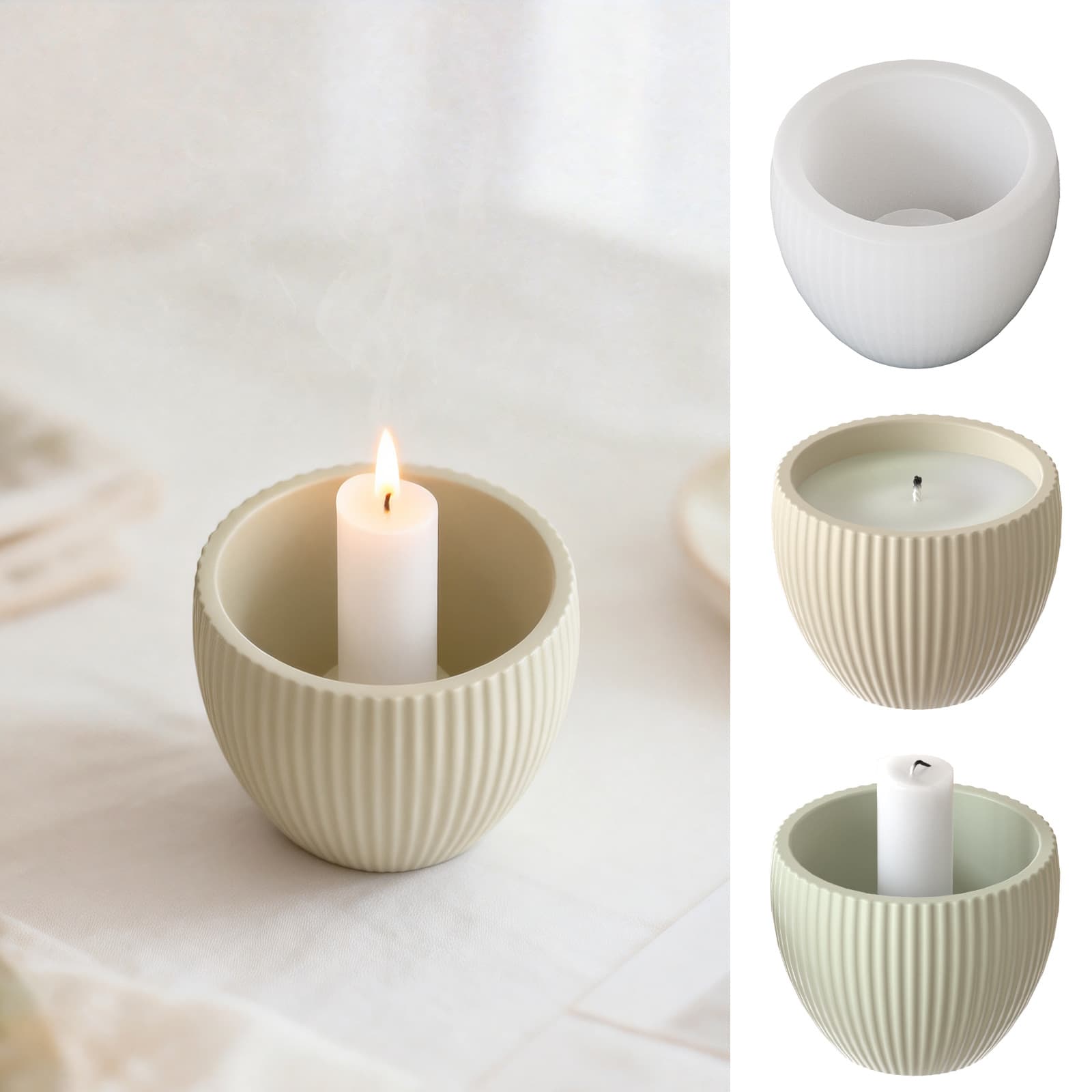 Factory direct sales round striped candle cup gypsum ornament diy aromatherapy vertical pattern candle base silicone mold batch