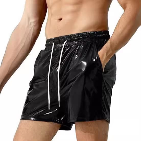2025 Europe and America Cross-Border Men's Patent Leather Shorts Men's Casual Three-Color Shorts Men's Beach Casual Pants